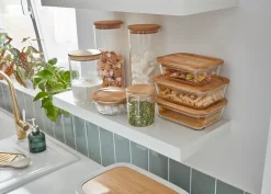 Boîte de conservation hermétique en verre avec couvercle en bambou 1,5L