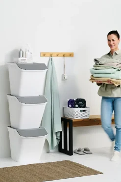 Boîte de rangement 51 L empilable SmartStore Collect Stack It Orthex P.55 cm blanc et gris
