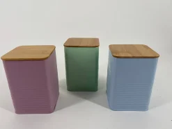 Boîte en métal Ornami bleu avec couvercle en bambou 1,58 L