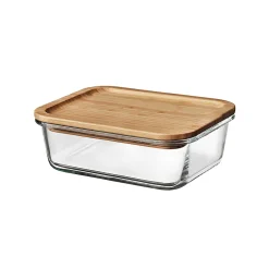 Boîte rectangulaire en verre avec couvercle hermétique en bambou 0,35 L