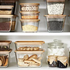 Boîte rectangulaire en verre avec couvercle hermétique en bambou 0,44 L