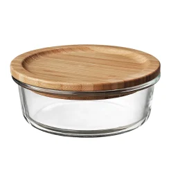 Boîte ronde en verre avec couvercle hermétique en bambou 0,95 L