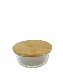 Boîte ronde en verre avec couvercle hermétique en bambou 0,59 L Ornami