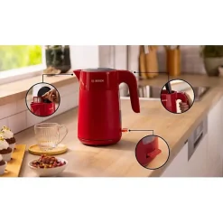 Bouilloire - BOSCH - TWK2M164 MyMoment - Rouge Mate - indicateur de tasses - niveau d'eau visible