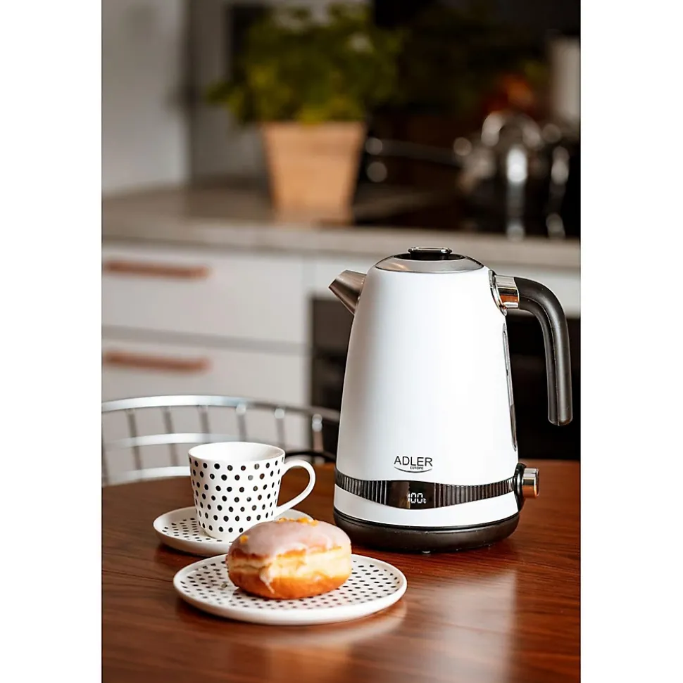 Bouilloire en métal Blanche Adler AD 1295 1,7 L avec écran LCD et contrôle de la température