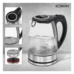 Bouilloire électrique en verre 1,5L 2200W Bomann WKS 6032 G CB
