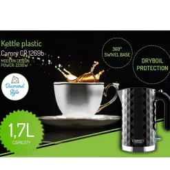 Bouilloire électrique Noir 1,7 L - 2200W - Protection contre l'ébullition à sec - Camry CR 1269B