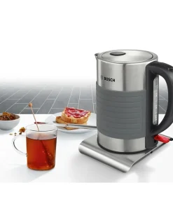 Bouilloire sans fil Bosch TWK7S05 en acier inoxydable noir de 1,7 L avec sécurité intégrée