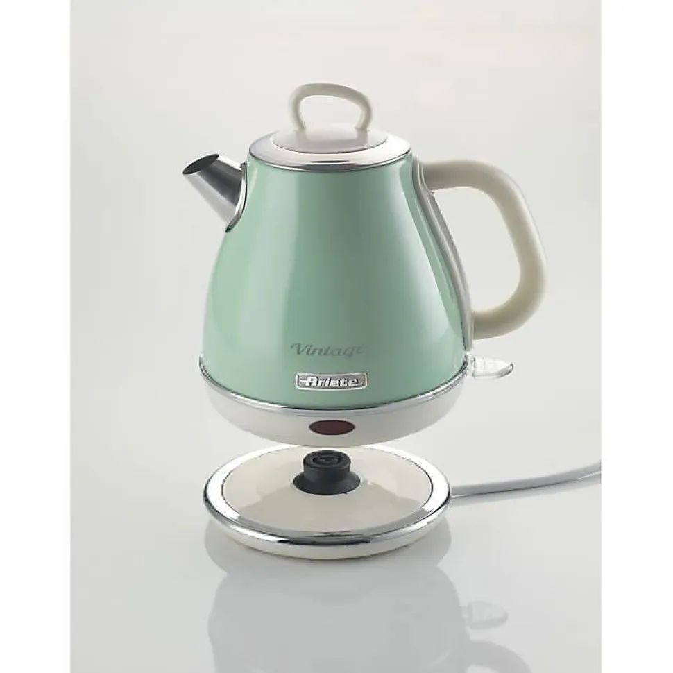 Bouilloire Vintage 1L Vert - ARIETE - 1630 Watt - Métal - Coulée sans fil - Socle 360 degrés