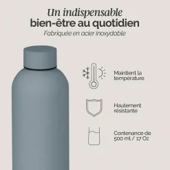 Bouteille, gourde isotherme chaud ou froid en acier inoxydable, réutilisable - 500 ml - Gris clair - Vivezen