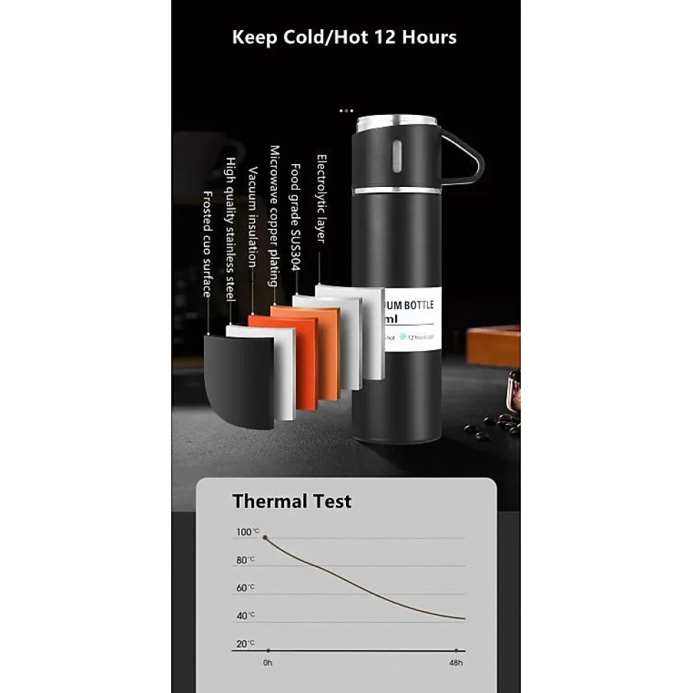 Bouteille isotherme en acier inoxydable 500ml Herzberg HG04210-BLK