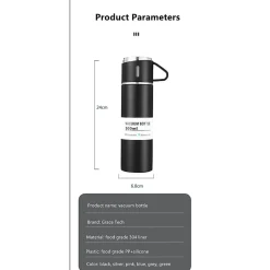 Bouteille isotherme en acier inoxydable 500ml Herzberg HG04210-BLK