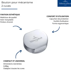 Bouton pour mécanisme 2 cuves, VILLEROY & BOCH en laiton finition chromé