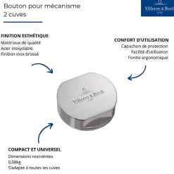 Bouton pour mécanisme 2 cuves, VILLEROY & BOCH en laiton finition inox brossé