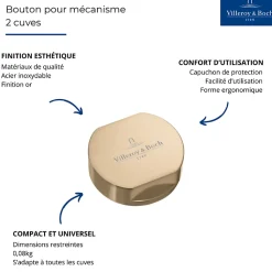 Bouton pour mécanisme 2 cuves, VILLEROY & BOCH en acier inoxydable finition or mat