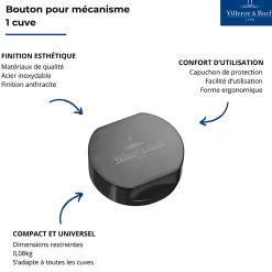 Bouton pour mécanisme 1 cuve, VILLEROY & BOCH en acier inoxydable finition anthracite