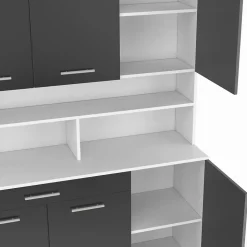 Buffet de cuisine 120 CM CINA 6 portes + tiroir blanc et gris brillant