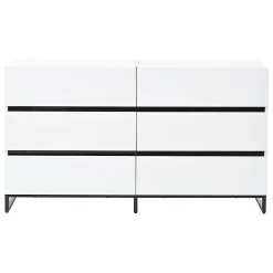 Buffet de salon 140x39,5x78,5cm,blanc+noir,6 tiroirs,3 pieds métalliques