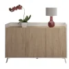 Buffet, meuble de rangement avec 3 portes coloris blanc, chêne - Hauteur 87 x Longueur 140 x profondeur 40 cm