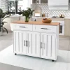 Buffet 129x46x91.5 cm, plateau rabattable, 2 tiroirs, 5 roulettes - blanc