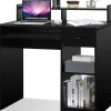 Bureau Informatique avec 1 Tiroir et 2 Etageres Table Ordinateur avec Planche a Clavier Coulissante Chambre Noir