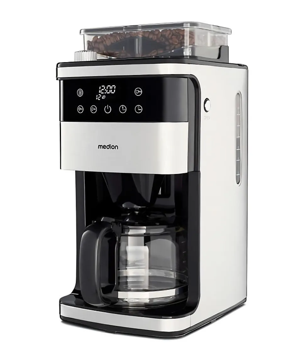 Cafetiere Filtre Digitale avec Broyeur - MEDION - 1000W - 1,5L - Silver