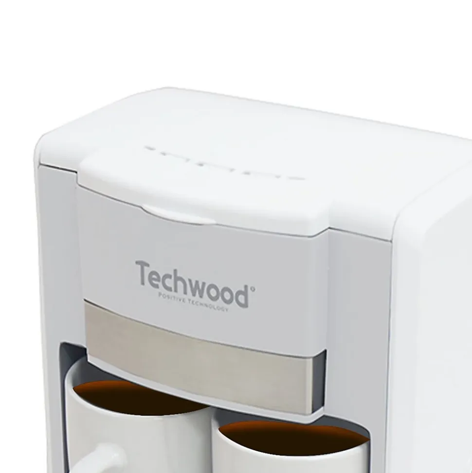 Cafetière 2 Tasses Duo Techwood TCA-202 Puissance : 420-500W - Coloris Blanc - deux tasses en porcelaine inclus