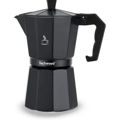 Cafetière Moka Traditionnelle en Aluminium - Techwood TCA-012 - 12 Tasses - Utilisable sur tous types de feux - Coloris Noir