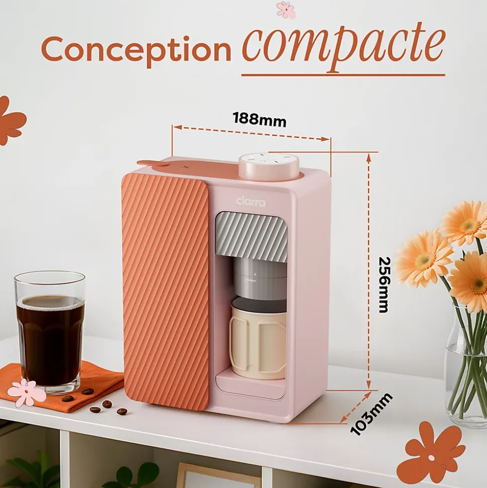 Cafetière Portable 180 ml Machine à café 15 Bars Batterie intégrée et Secteur Compacte et Nomade Ciarra Bloom Box CBPCM551-P