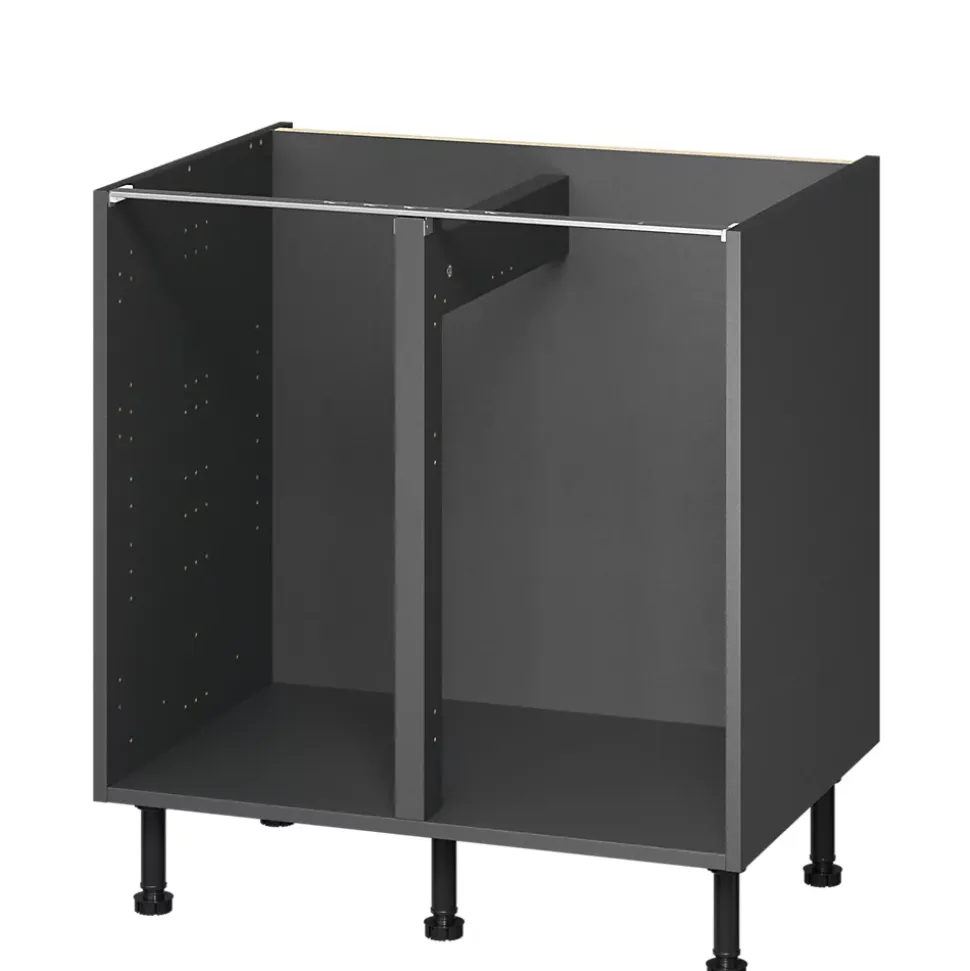 Caisson bas de cuisine Caraway GoodHome anthracite H. 72 cm x l. 80 cm