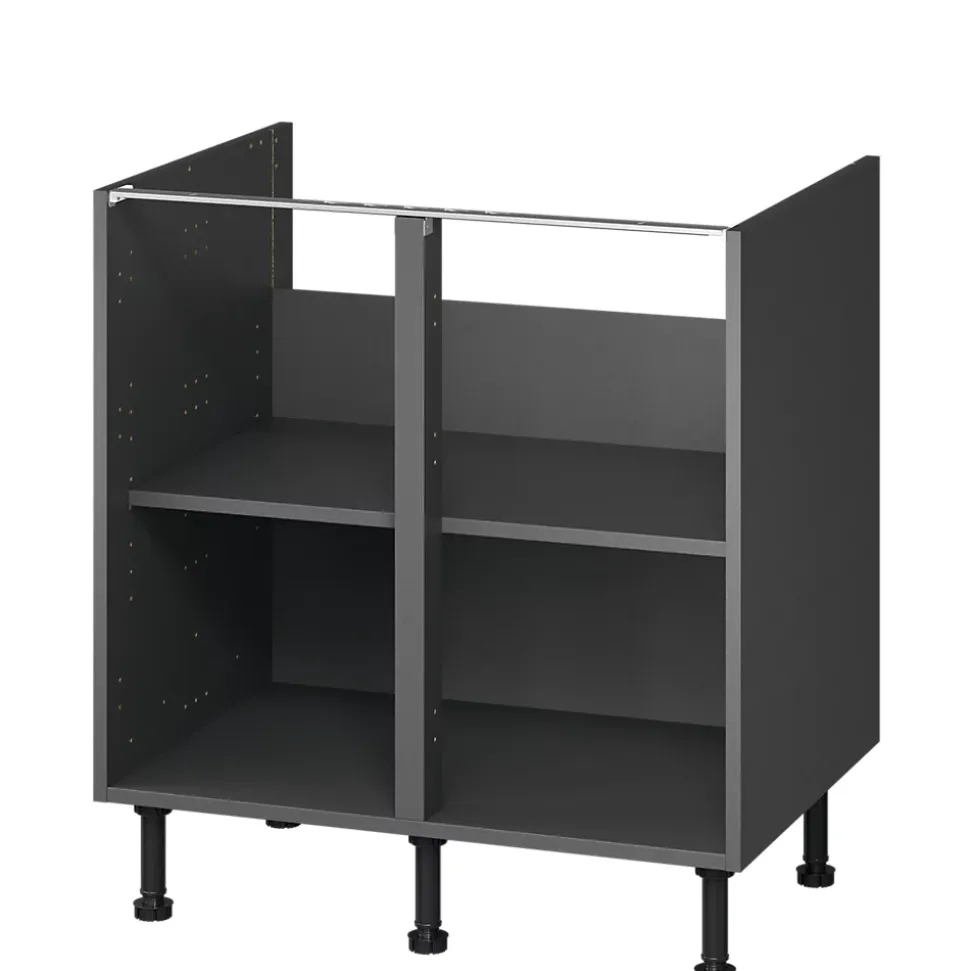 Caisson bas de cuisine Caraway GoodHome anthracite H. 72 cm x l. 80 cm