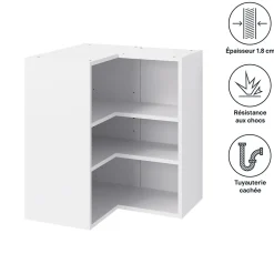 Caisson haut d'angle de cuisine 2 portes GoodHome Caraway Blanc H. 72 cm x l. 63 cm
