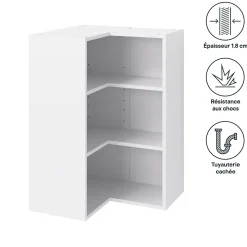 Caisson haut d'angle de cuisine 2 portes GoodHome Caraway Blanc H. 90 cm x l. 63 cm
