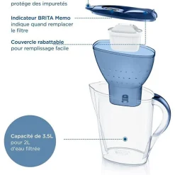 Carafe filtrante BRITA - Marella Bleu XL - Capacité 3,5L dont 2,5L d'eau filtrée - 1 Cartouche Maxtra Pro All-In-1 incluse