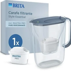 Carafe filtrante BRITA - Style Essential Bleu minéral - Capacité 2,4L dont 1,4L d'eau filtrée - 1 filtre Maxtra Pro Pure perf