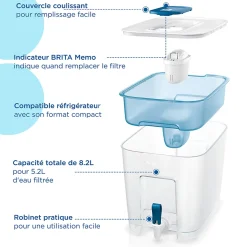 Carafe filtrante Brita Flow bleu 8,2L + 1 cartouche