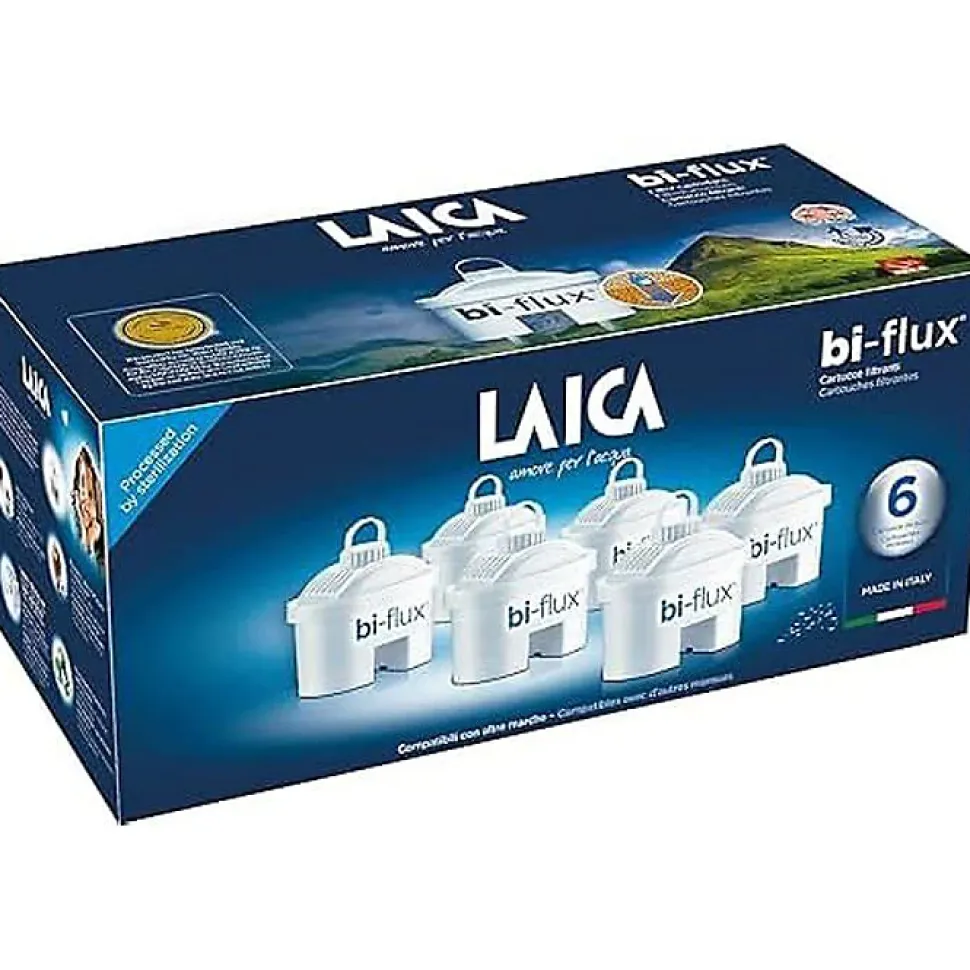 Cartouche Filtrante Bi-Flux Plastique Blanc - LAICA F6M - Améliore la qualité de l'eau - Pack de 6