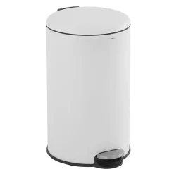 CASABEL Poubelle Cuisine 30L - 100% Acier Inoxydable, Anti-Traces de Doigts, Corbeille Ronde avec Pédale et Couvercle, Blanc
