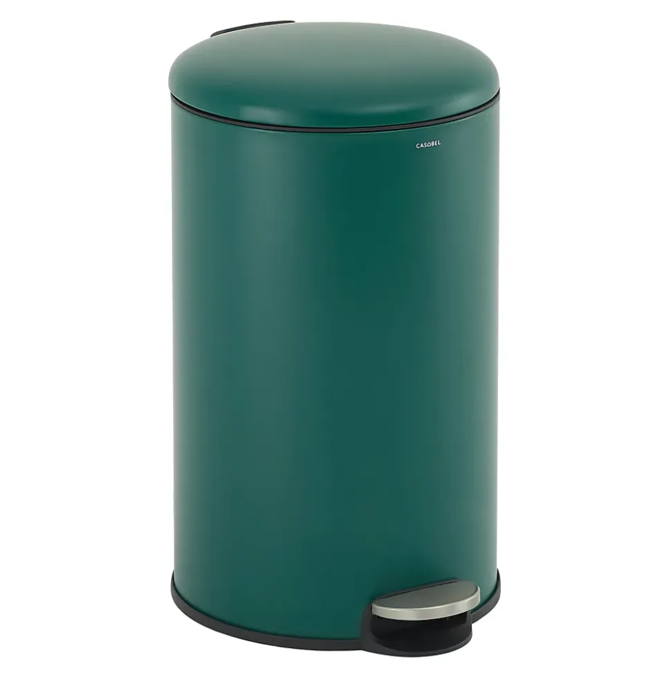 CASABEL Poubelle Cuisine 30L - 100% Acier Inoxydable, Anti-Traces de Doigts, Corbeille Ronde avec Pédale et Couvercle, Vert