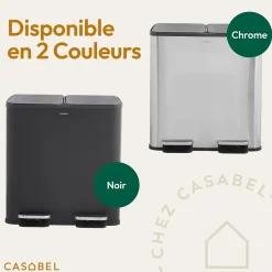 CASABEL Poubelle Cuisine Double 2x15L en Acier Inoxydable, Anti-Traces, avec Pédales et Couvercles Hermétiques pour Tri Sélectif
