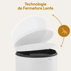 CASABEL Poubelle Cuisine 50L - 100% Acier Inoxydable, Anti-Traces de Doigts, Corbeille Ronde avec Pédale et Couvercle, Blanc
