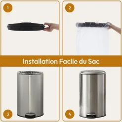 CASABEL Poubelle Cuisine 50L en Acier Inoxydable, Anti-Traces, Poubelle Ronde avec Pédale et Couvercle, Chrome