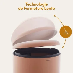 CASABEL Poubelle Cuisine 50L en Acier Inoxydable, Anti-Traces, Poubelle Ronde avec Pédale et Couvercle, Terracotta