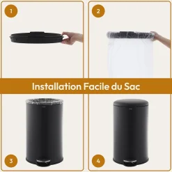 CASABEL Poubelle Cuisine 50L en Acier Inoxydable, Anti-Traces, Poubelle Ronde avec Pédale et Couvercle, Noir