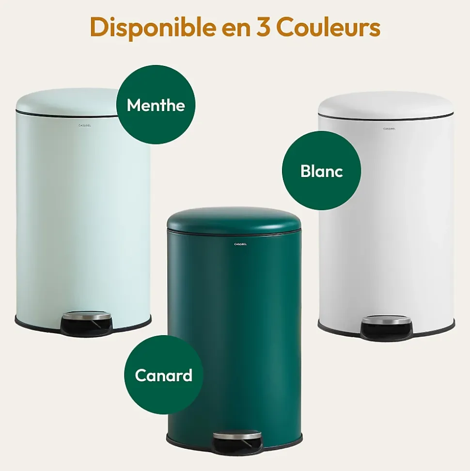 CASABEL Poubelle Cuisine 30L - 100% Acier Inoxydable, Anti-Traces de Doigts, Corbeille Ronde avec Pédale et Couvercle, Vert Menthe