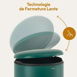 CASABEL Poubelle Cuisine 50L - 100% Acier Inoxydable, Anti-Traces de Doigts, Corbeille Ronde avec Pédale et Couvercle, Vert