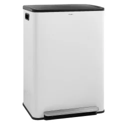 CASABEL Poubelle Tri Selectif 60L 2x30L Acier Inox Blanc Creme Double Compartiments Pedale Bacs Amovibles Couvercles Silencieux