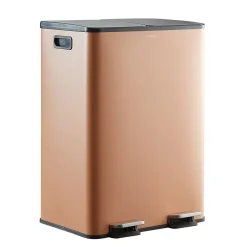 CASABEL Poubelle Tri Selectif 60L, 2x30L Acier INOX TERRACOTTA, Double Compartiments, Pedale, Bacs Amovibles