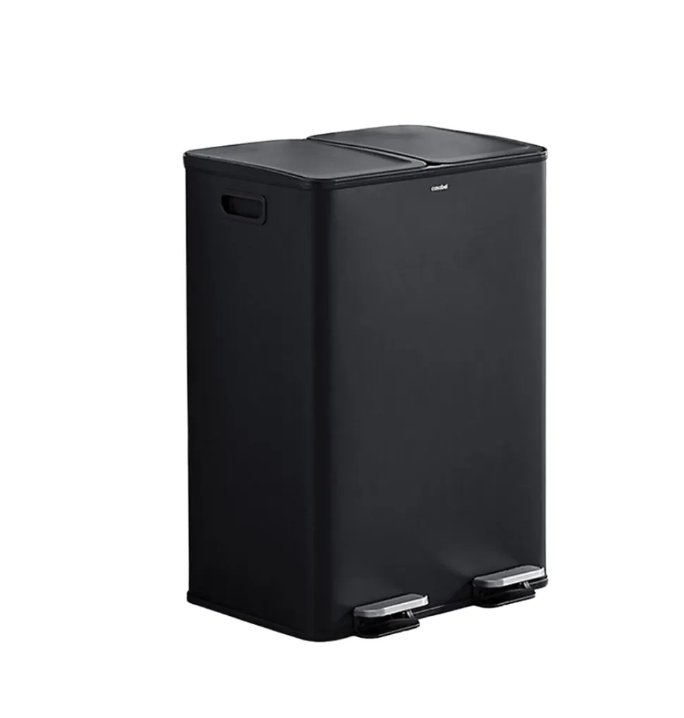 CASABEL Poubelle Tri Selectif 60 Liter, 2x30 Liter Acier INOX NOIRE, Double Compartiments, Pédale, Bacs Amovibles