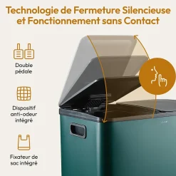 CASABEL Poubelle Tri Selectif 60L - 2x30L Acier , Double Compartiments, Pédale, Bacs Amovibles, Couvercles Silencieux